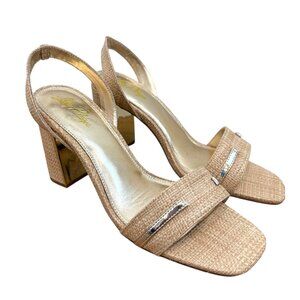 Lilly Pulitzer May Nude Bamboo Inspired Ankle Strap Block Heel Sandal Size 9